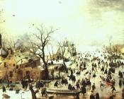 A Scene On The Ice Near A Town - 亨德里克·艾弗坎普